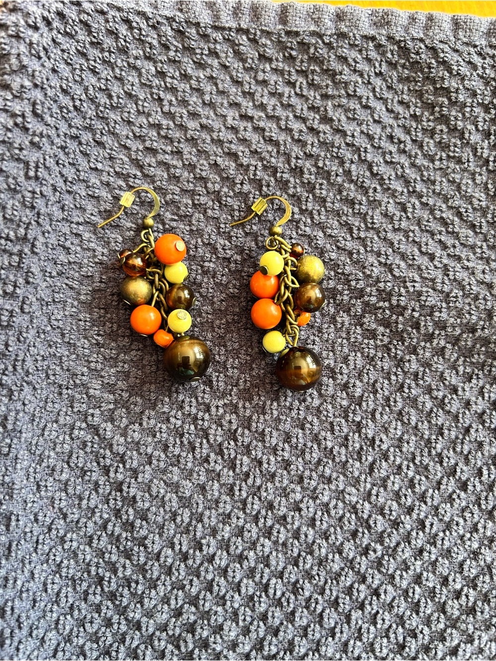 Beaded Cluster Dangle Earrings in Orange and Yellow
